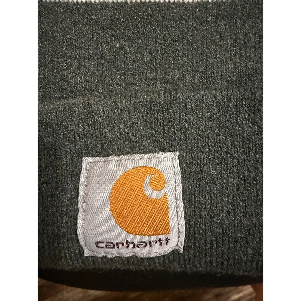 Carhartt Kids Gray White Pom-Pom Beanie Logo Knit Hat AH8985 Youth One Size
